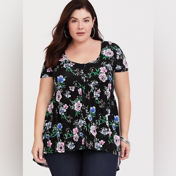 Torrid floral babydoll super soft button-front top - Picture 1 of 6